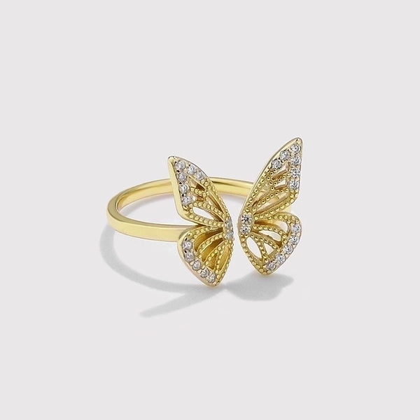 925 Sterling Silver No Inlaid Butterfly Open Rings