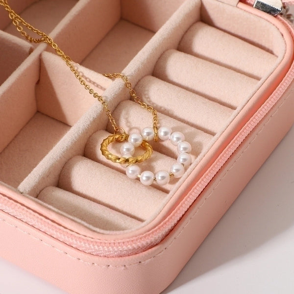 Simple Stainless Steel Imitation Pearl Ring Pendant Necklace Wholesale