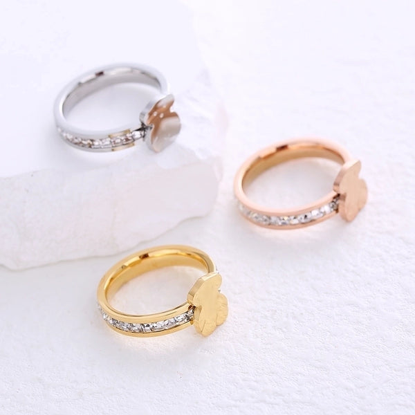 Minimalist Animal Stainless Steel Plating Inlay Artificial Gemstones 24k Gold Plated Rings