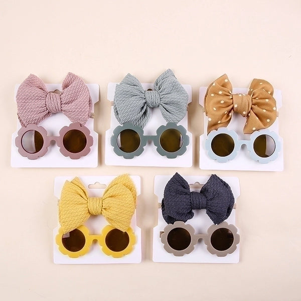 Simple Style Bow Knot Plastic Cloth Hair Band 2 Piece Set