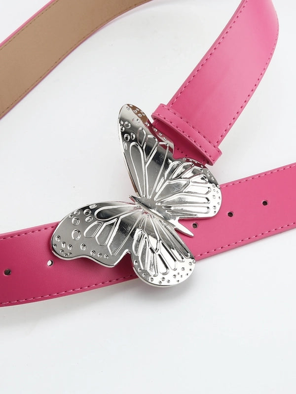 Minimalist Butterfly Pu Leather Alloy Patchwork Women's Leather Belts