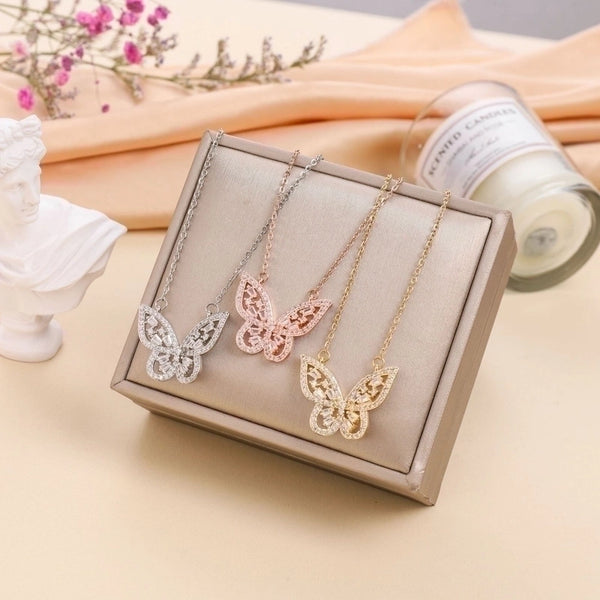 Simple Style Butterfly Titanium Steel Inlay Artificial Diamond Pendant Necklace 1 Piece