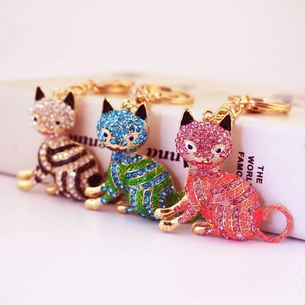 Minimalist Cat Alloy Inlay Rhinestones Women's Keychain