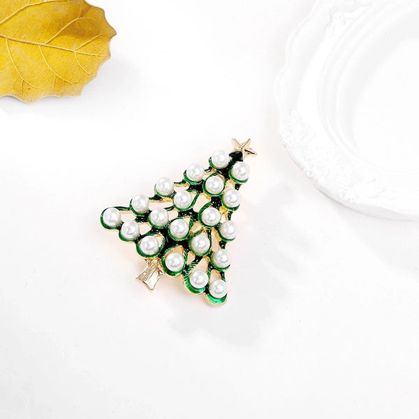 Simple Style Christmas Tree Alloy Inlay Pearl Women'S Brooches