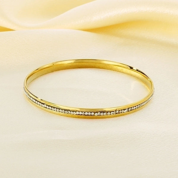 Minimalist Circle 304 Stainless Steel 18K Gold Plated Zircon Bangle In Bulk