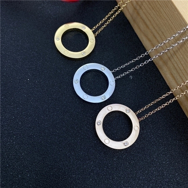 Simple Style Circle Stainless Steel Patchwork Pendant Necklace