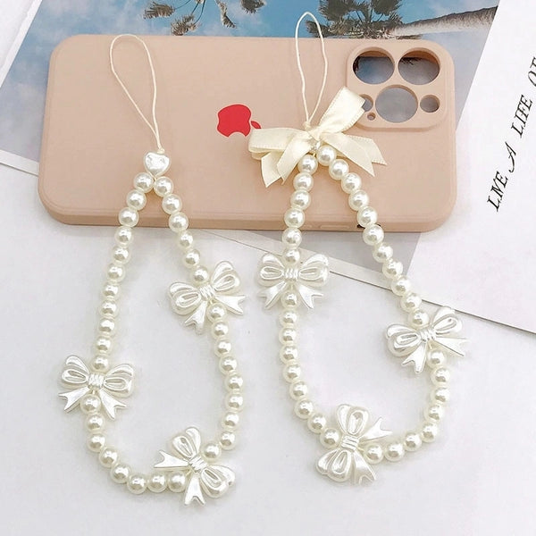 Minimalist Classic Style Bow Knot Imitation Pearl Plastic Beaded Mobile Phone Chain