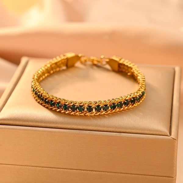 Minimalist Classic Style Color Block 304 Stainless Steel 18K Gold Plated Zircon Bracelets In Bulk