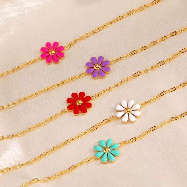 Minimalist Classic Style Flower 304 Stainless Steel 18K Gold Plated Resin Bracelets In Bulk