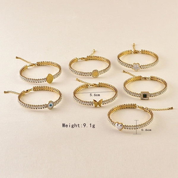 Minimalist Classic Style Heart Shape 304 Stainless Steel 18K Gold Plated Glass Stone Stainless Steel Bracelets In Bulk