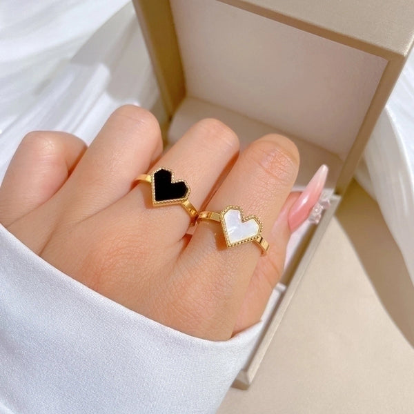 Simple Style Classic Style Heart Shape Titanium Steel Inlay Shell Rings