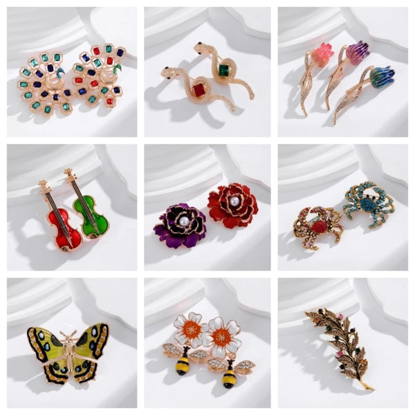 Minimalist Classic Style Musical Instrument Animal Flower Alloy Inlay Rhinestones Women's Brooches