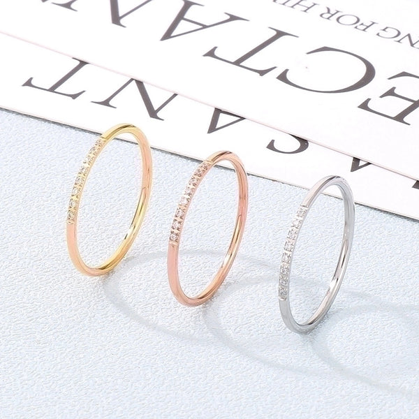 Simple Style Classic Style Solid Color Titanium Steel Inlay Zircon Rings