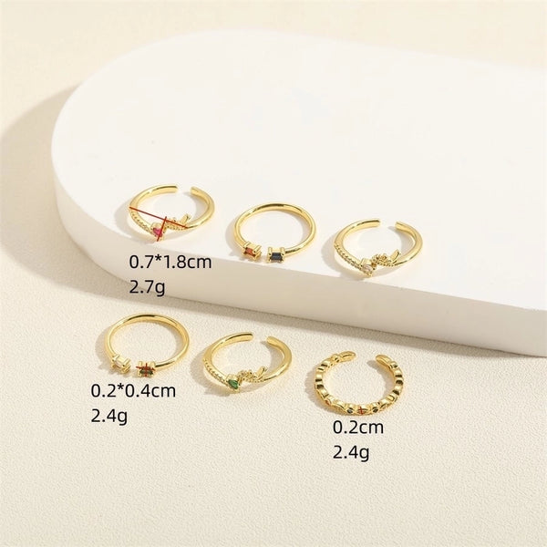 Minimalist Commute Geometric Copper Plating Inlay Zircon 14k Gold Plated Open Rings