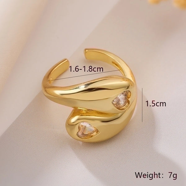 Minimalist Commute Heart Shape Copper Plating Inlay Zircon 18k Gold Plated Open Rings