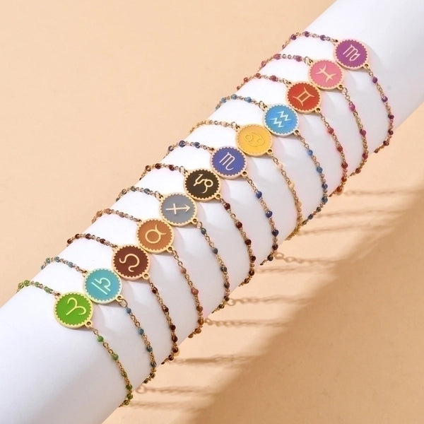 Simple Style Constellation Stainless Steel Enamel Plating Bracelets