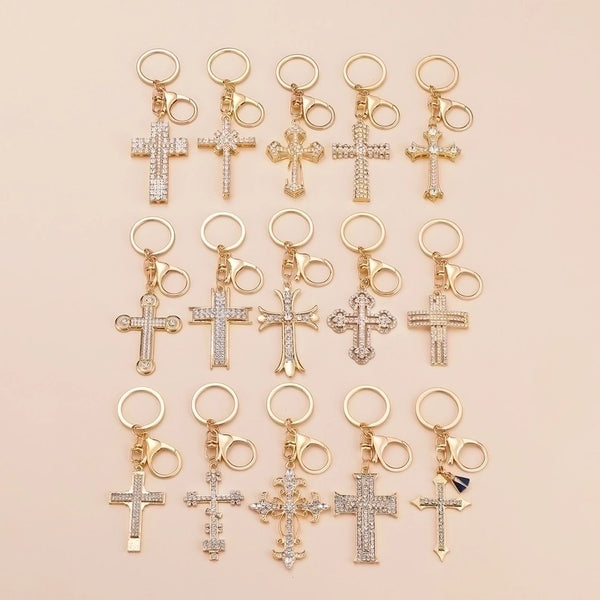 Simple Style Cross Alloy Inlay Rhinestones Women's Keychain