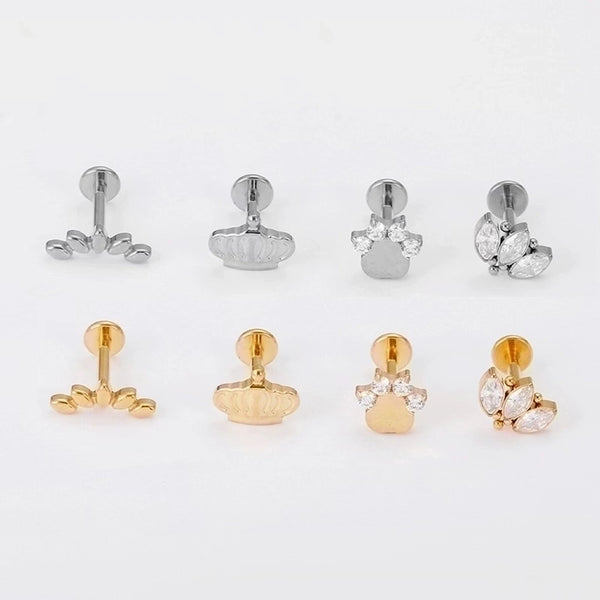 Simple Style Crown Titanium Steel Inlay Zircon Lip Stud