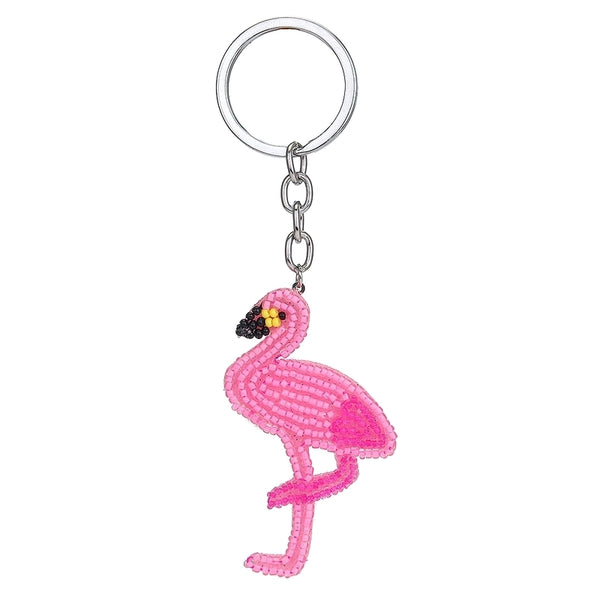 Minimalist Flamingo 304 Stainless Steel Nonwoven Glass Beaded Unisex Bag Pendant Keychain