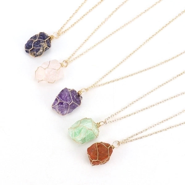 Minimalist Geometric Alloy Natural Stone Knitting Pendant Necklace