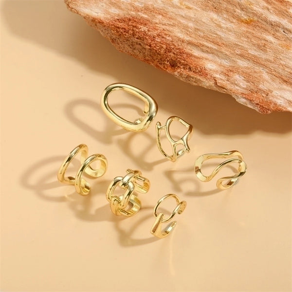 Minimalist Geometric Copper Twist 14k Gold Plated Open Rings