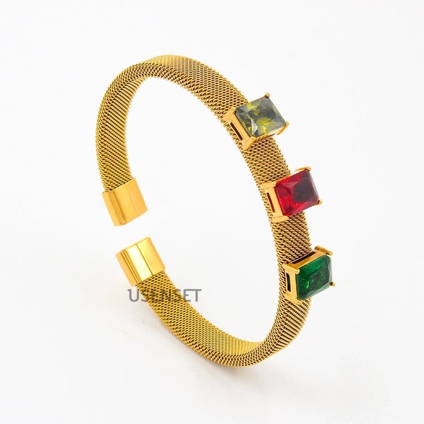 Minimalist Geometric Stainless Steel Inlay Zircon Bangle 1 Piece