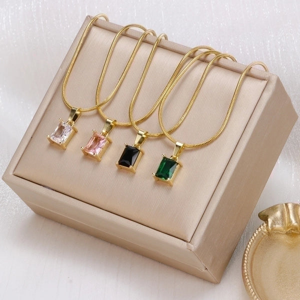 Simple Style Geometric Stainless Steel Inlay Zircon Pendant Necklace