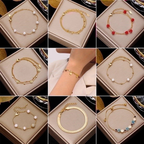 Simple Style Geometric Stainless Steel Plating Inlay Artificial Pearls Bracelets