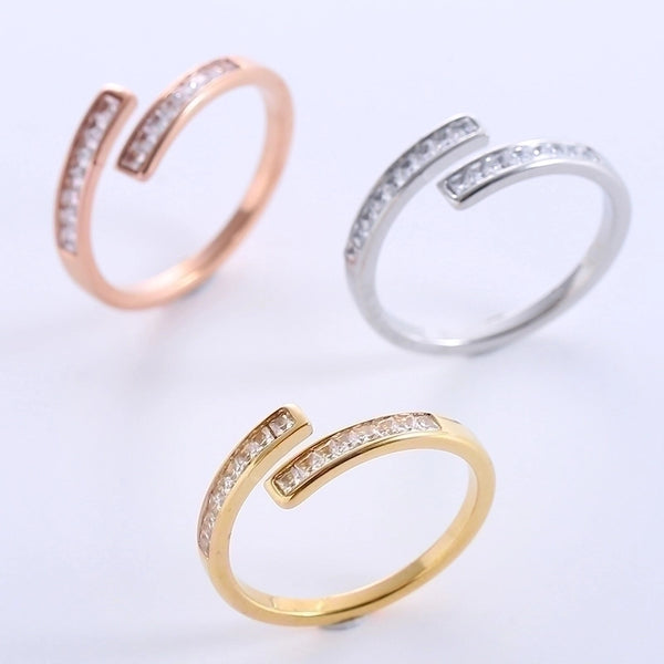 Simple Style Geometric Stainless Steel Plating Inlay Zircon 18k Gold Plated Rose Gold Plated Rings