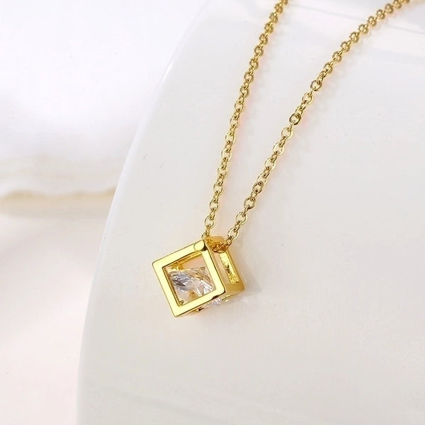 Simple Style Geometric Stainless Steel Plating Inlay Zircon Necklace