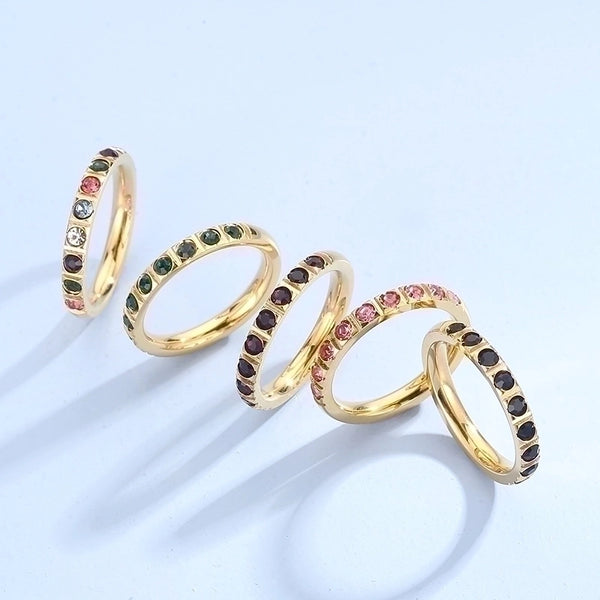 Simple Style Geometric Titanium Steel Plating Rhinestones 18k Gold Plated Rings