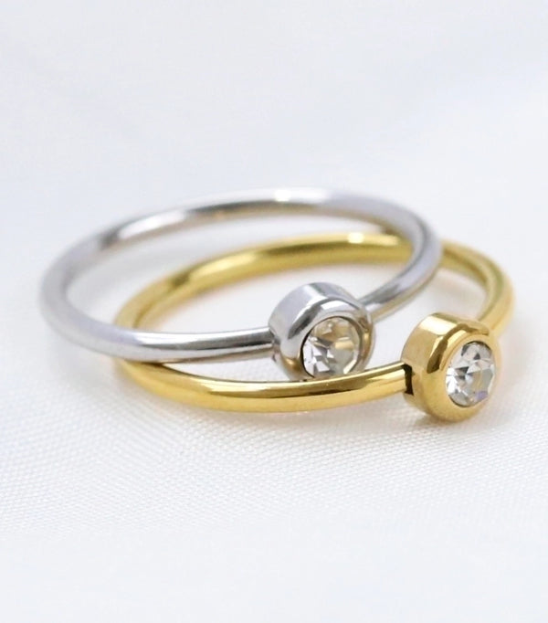 Simple Style Geometric Titanium Steel Plating Zircon Rings 1 Piece