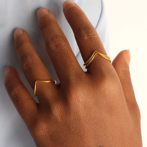 Minimalist Heart Shape 304 Stainless Steel 18K Gold Plated Women's Rings Punk Rings