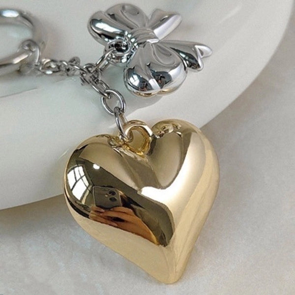 Simple Style Heart Shape Bow Knot Alloy Bag Pendant Keychain