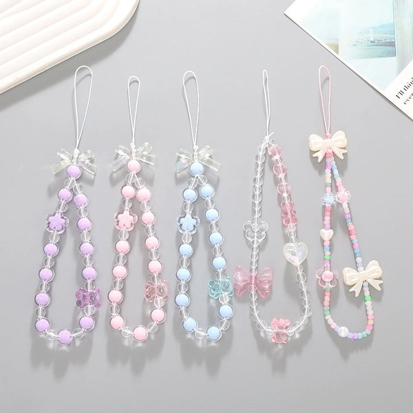 Simple Style Heart Shape Flower Bow Knot Beaded Mobile Phone Chain