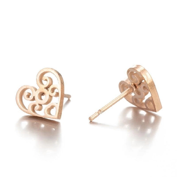 Minimalist Heart Shape Flower Stainless Steel Ear Studs 1 Pair