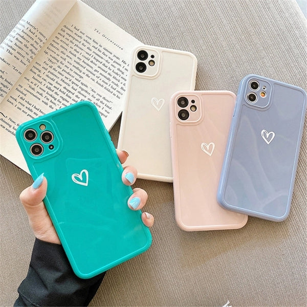 Simple Style Heart Shape Solid Color Silica Gel   Phone Cases