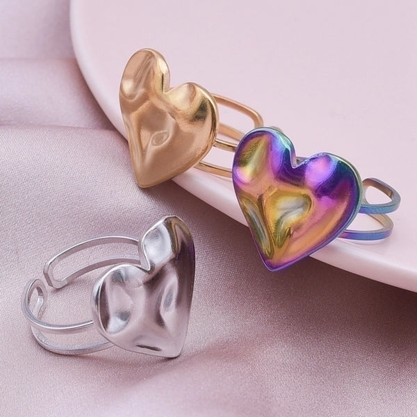 Simple Style Heart Shape Stainless Steel Irregular 18k Gold Plated Open Rings