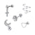 Simple Style Heart Shape Stainless Steel Plating Zircon Ear Studs 5 Piece Set