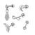 Simple Style Heart Shape Stainless Steel Plating Zircon Ear Studs 5 Piece Set