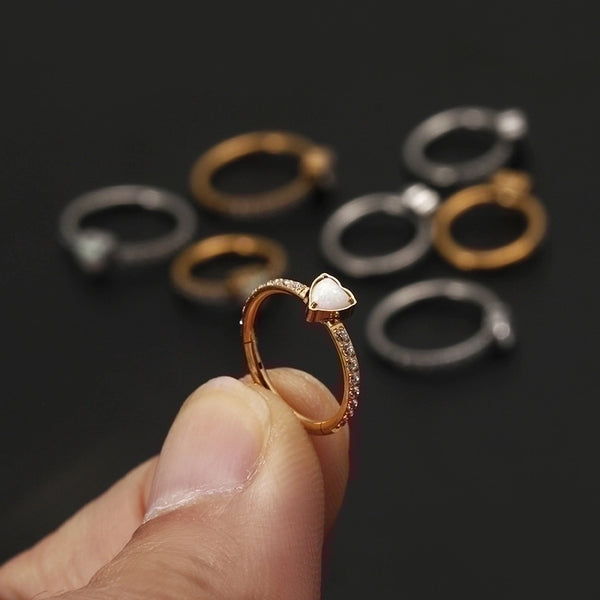 Minimalist Heart Shape Titanium Steel Inlay Zircon Nose Ring