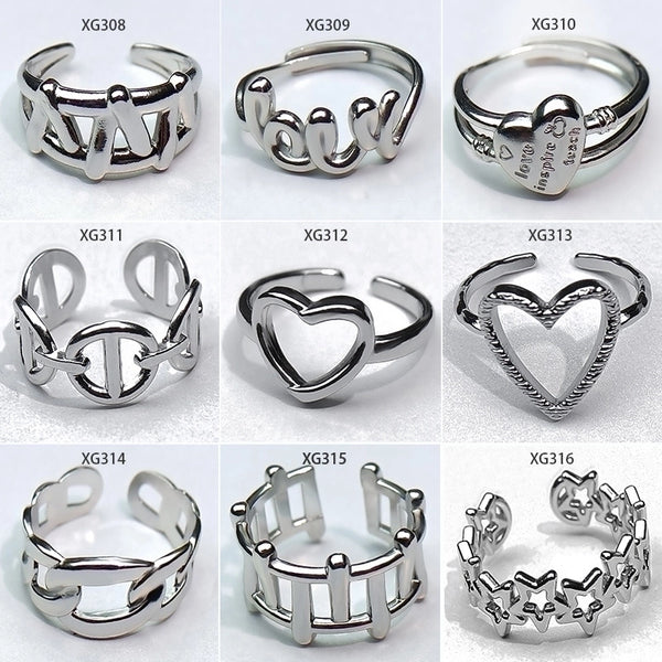 Simple Style Heart Shape Titanium Steel Open Rings