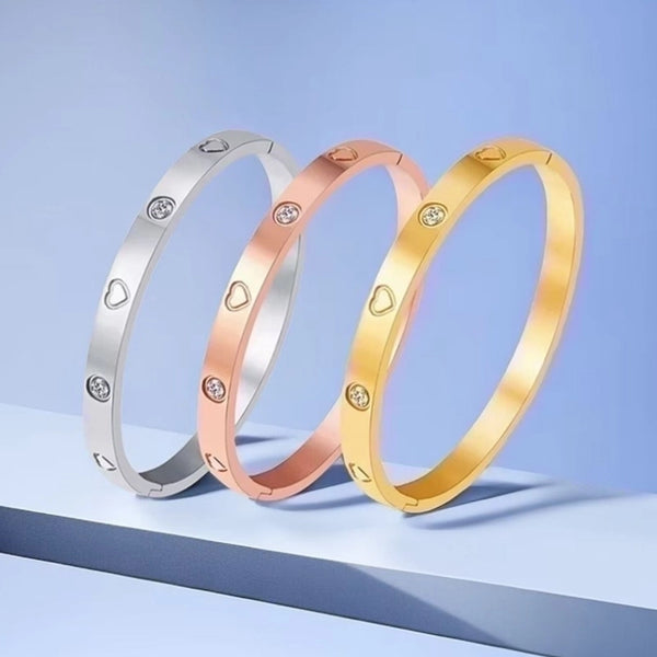 Simple Style Heart Shape Titanium Steel Plating Inlay Zircon Gold Plated Bangle