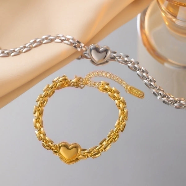 Simple Style Heart Shape Titanium Steel Polishing Plating 18k Gold Plated Bracelets