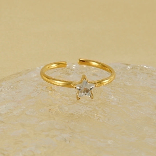 Simple Style Korean Style Star Stainless Steel Inlay Zircon 18k Gold Plated Open Rings