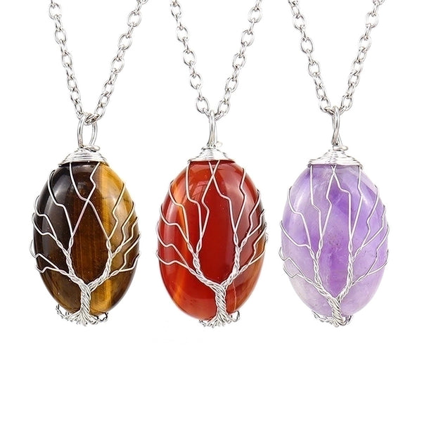 Minimalist Leaf Alloy Natural Stone Knitting Pendant Necklace