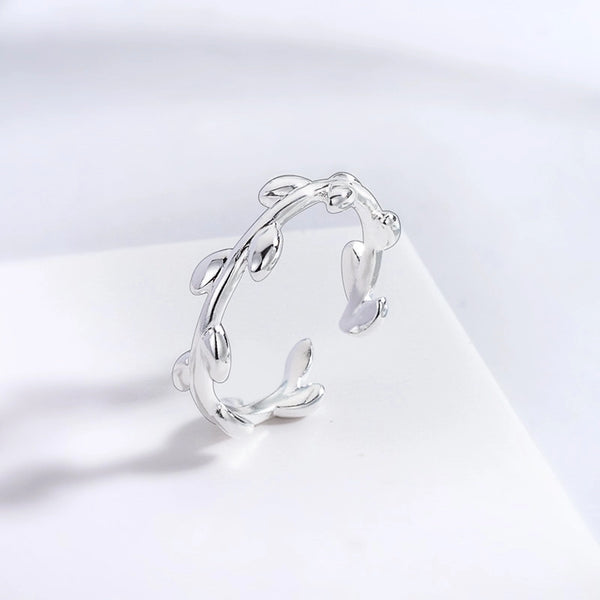 Minimalist Leaf Copper Plating Silver Plated Open Ring