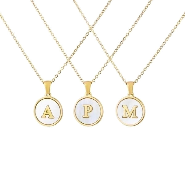 Simple Style Letter Titanium Steel Plating Inlaid Shell Necklace