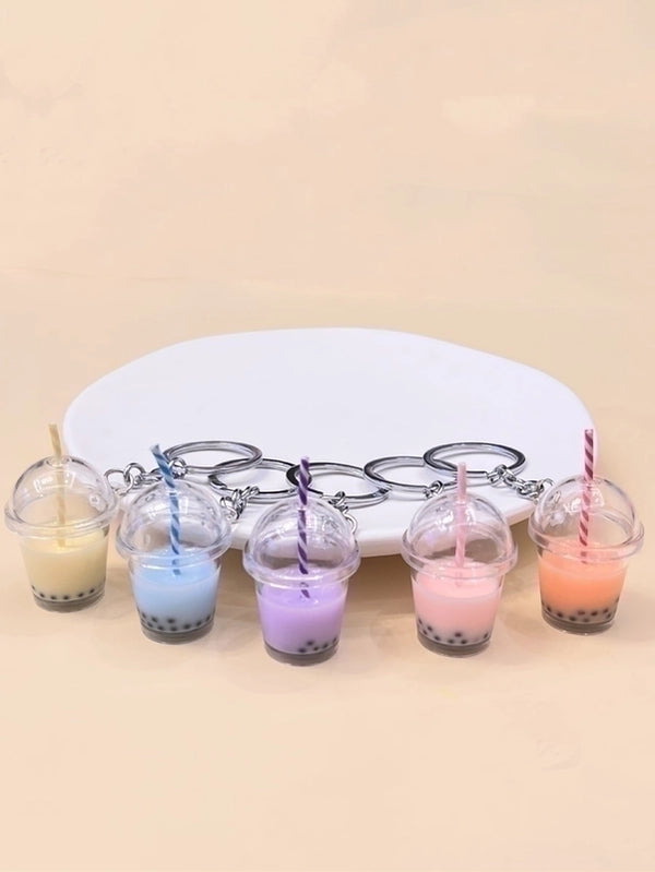 Simple Style Milk Tea Plastic Bag Pendant Keychain