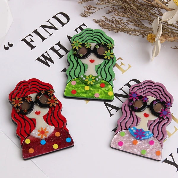 Minimalist Pin Cartoon Character Arylic Printing Women's Brooches